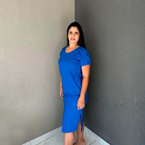 VESTIDO BELLA – COM BOLSO E BOTÃO – AZUL