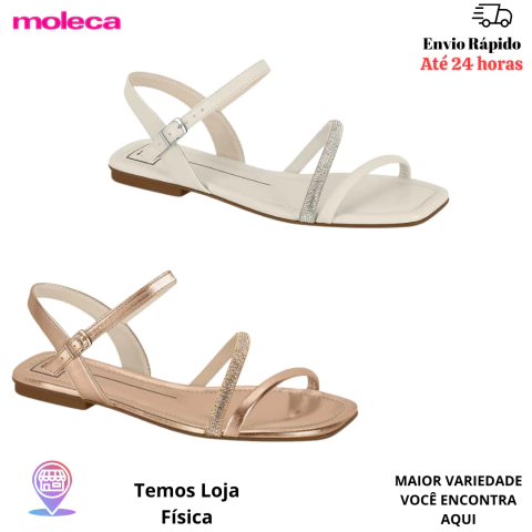 Sandália Feminina Rasteira Moleca Tira Strass ORIGINAL