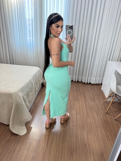 Vestido longo canelado - Verde água - comprar online