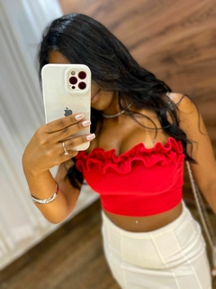 Cropped tomara que caia fru-fru - vermelho - comprar online