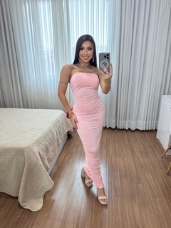 Vestido longo franzido - rosa bebê na internet