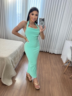 Vestido longo canelado - Verde água na internet