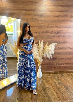 Vestido longo tropical - azul