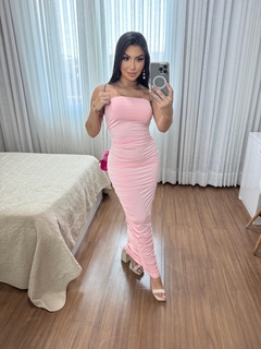 Vestido longo franzido - rosa bebê