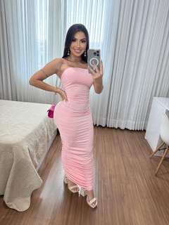 Vestido longo franzido - rosa bebê - Loja Morena Mix