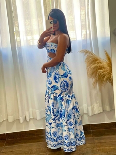 Vestido longo tropical - azul - Loja Morena Mix