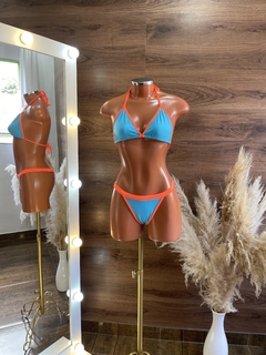 Biquíni fita - azul com laranja - loja online