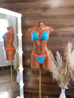 Biquíni fita - azul com laranja - Loja Morena Mix