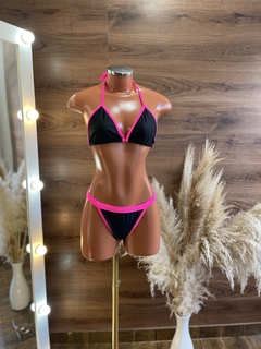Biquíni fita - preto com rosa - Loja Morena Mix