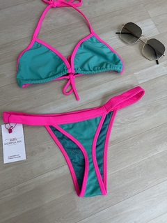 Biquíni fita - verde água com rosa - loja online
