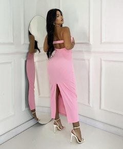 Vestido longo canelado - Rosa bebê - comprar online