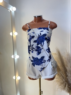 Cropped bico - Branco com azul - comprar online