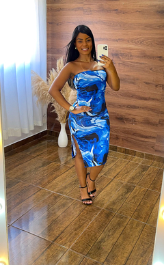 Vestido marmorizado - Azul - comprar online
