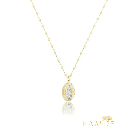Colar Duo Medalha NS de Guadalupe - Banho Ouro 18K/Ródio Branco