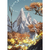 Quadro decorativo com uma pintura artística de montanhas sob um céu azul, adornado com luzes e árvores de outono.
