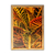 Quadro decorativo com fotografia de folhas de planta Cróton em tons vibrantes de verde, amarelo e laranja.