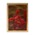 Quadro decorativo com fotografia de flores vermelhas em destaque, emoldurado em madeira clara.