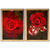 Kit com dois quadros decorativos apresentando fotografias de rosas vermelhas, com molduras de madeira.