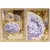 Kit de 2 quadros decorativos com fotografias de hortênsias em um jardim, apresentando flores azuis emolduradas em madeira clara.