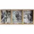 Kit de 3 quadros decorativos com fotografias artísticas em preto e branco de máquinas antigas enferrujadas.