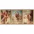 Três quadros decorativos com fotografias artísticas de máquinas antigas enferrujadas, evidenciando detalhes das engrenagens.