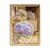 Quadro decorativo com fotografia de hortênsias em um jardim, destacando flores azuis e rosa.