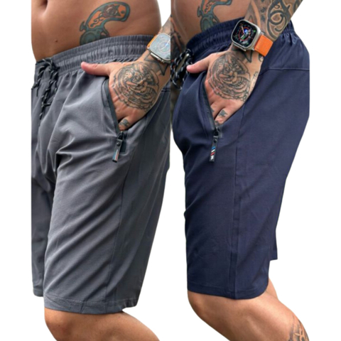 KIT 3 SHORT TACTEL LISO ACADEMIA COM ZIPER NO BOLSO