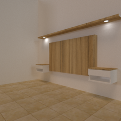 Respaldo de cama, mas mesas de noche, mas estantes flotantes con luz led - comprar online