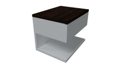 Mesa de luz flotante escandinava con base blanca y tapa de madera oscura