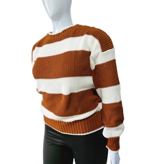 Casaco Tricot Listrado Gola Redonda Manga Longa Inverno Frio - loja online