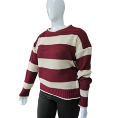Casaco Tricot Listrado Gola Redonda Manga Longa Inverno Frio - comprar online
