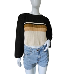 Casaco Feminino Tricot Cropped Listra Manga Longa Inverno - comprar online