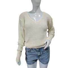 Casaco Tricot Lisa Gola V Manga Longa Inverno Frio - comprar online