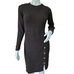 Vestido Tricot Mousse Manga Longa Gola Redonda Fenda Lateral - Cachecol Acessórios