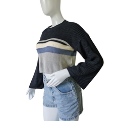 Casaco Feminino Tricot Cropped Listra Manga Longa Inverno - loja online
