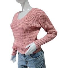 Casaco Tricot Lisa Gola V Manga Longa Inverno Frio