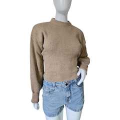 Casaco Tricot Mousse Gola Redonda Manga Longa Inverno Frio