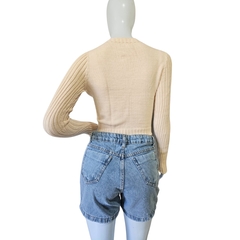 Imagem do Casaco Tricot Cropped Gola Redonda Manga Longa Inverno