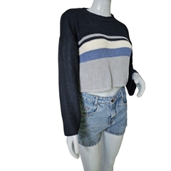 Casaco Feminino Tricot Cropped Listra Manga Longa Inverno na internet