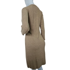Vestido Tricot Mousse Manga Longa Gola Redonda Fenda Lateral