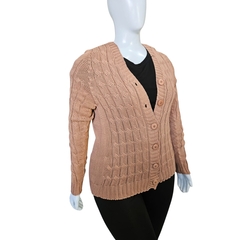 Casaco Tricot Cardigans Gola V Relevo Transado Inverno na internet