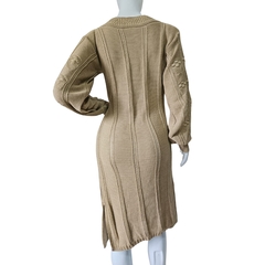Vestido Tricot Relevo Midi Manga Longa Gola Redonda Inverno - comprar online
