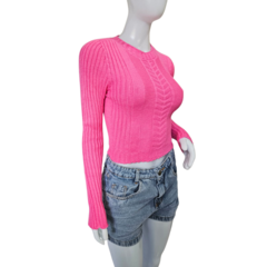 Casaco Tricot Cropped Gola Redonda Manga Longa Inverno - comprar online