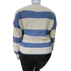 Casaco Tricot Listrado Gola Redonda Manga Longa Inverno Frio - loja online