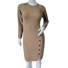 Vestido Tricot Mousse Manga Longa Gola Redonda Fenda Lateral - loja online