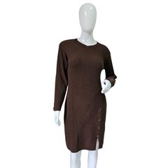 Vestido Tricot Mousse Manga Longa Gola Redonda Fenda Lateral - Cachecol Acessórios