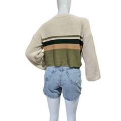 Casaco Feminino Tricot Cropped Listra Manga Longa Inverno - comprar online