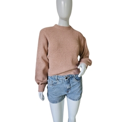 Casaco Tricot Mousse Gola Redonda Manga Longa Inverno Frio