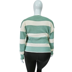Casaco Tricot Listrado Gola Redonda Manga Longa Inverno Frio - comprar online