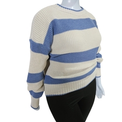 Casaco Tricot Listrado Gola Redonda Manga Longa Inverno Frio na internet